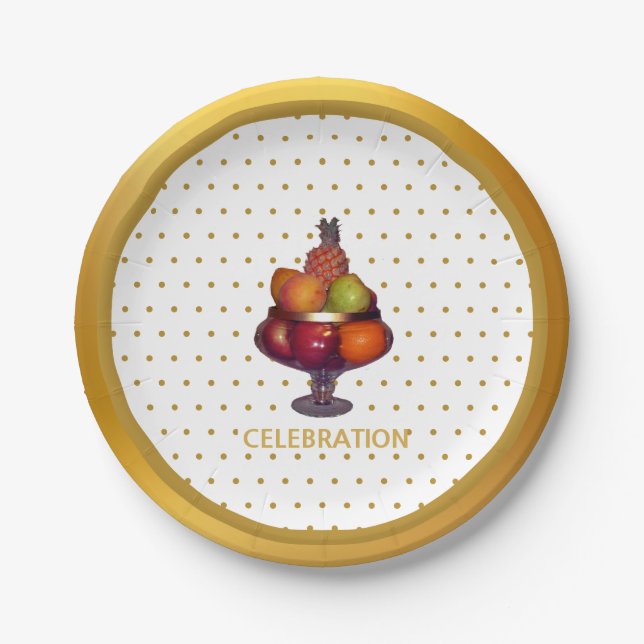 Golden Dots and Fruits Paper Plate (Front)