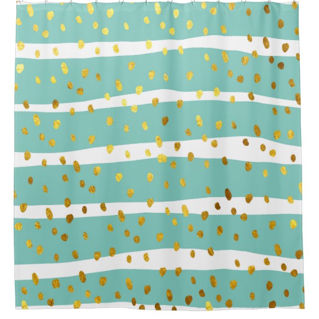 Golden Dots and Stripes: Elegant Pattern Shower Curtain (Front)