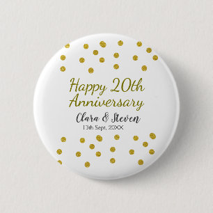 Golden dots glitter happy 20th anniversary wedding 6 cm round badge