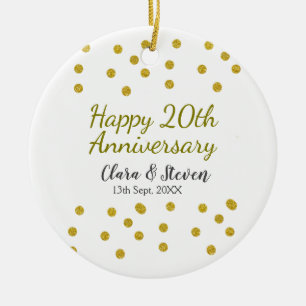 Golden dots glitter happy 20th anniversary wedding ceramic tree decoration
