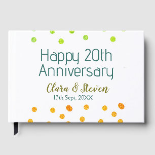 Golden dots glitter happy 20th anniversary wedding guest book