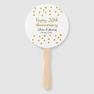 Golden dots glitter happy 20th anniversary wedding hand fan