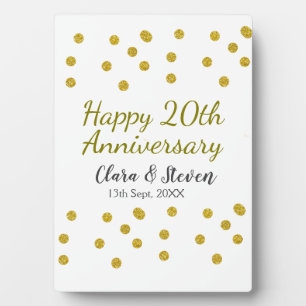 Golden dots glitter happy 20th anniversary wedding plaque