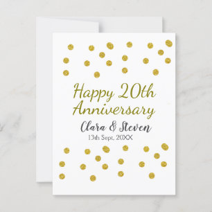 Golden dots glitter happy 20th anniversary wedding postcard