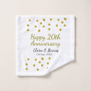 Golden dots glitter happy 20th anniversary wedding wash cloth
