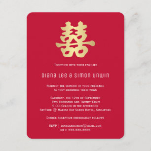 Golden Double Happiness Oriental Wedding Invitation