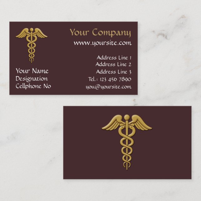Golden Double Snake Caduceus Business Card (Front/Back)