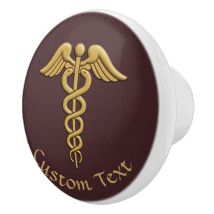 Golden Double Snake Caduceus Ceramic Knob