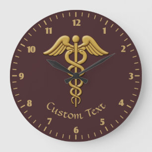 Golden Double Snake Caduceus Large Clock