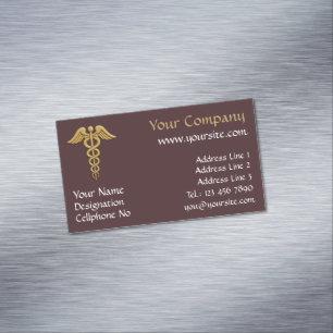 Golden Double Snake Caduceus Magnetic Business Card