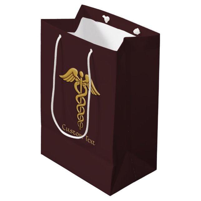Golden Double Snake Caduceus Medium Gift Bag (Front Angled)