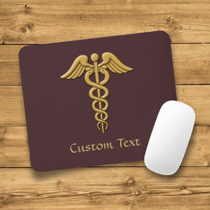Golden Double Snake Caduceus Mouse Pad