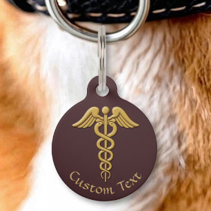Golden Double Snake Caduceus Pet Tag