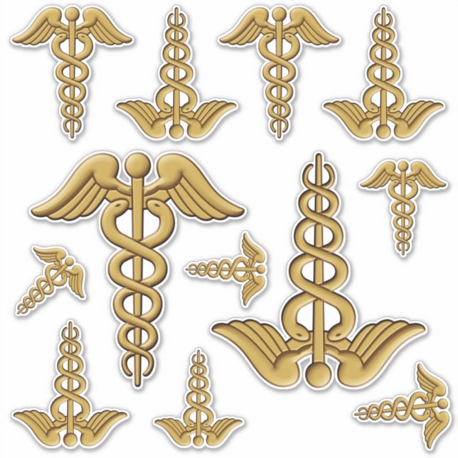 Golden Double Snake Caduceus Sticker Set (Front)