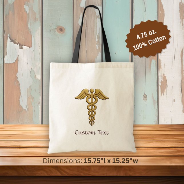 Golden Double Snake Caduceus Tote Bag (Creator Uploaded)