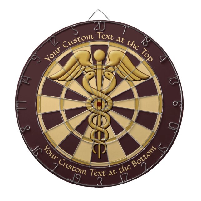 Golden Double Snake Caduceus with Custom Text Dartboard (Front)