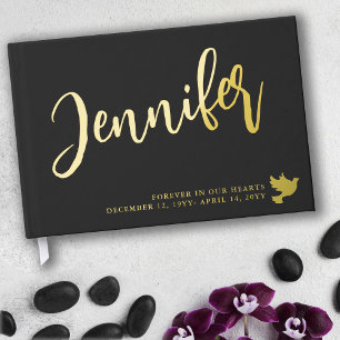 Golden Dove Name in Script Matte Black Memorial Guest Book