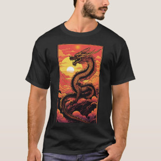 "Golden Dragon at Sunrise – Vaporwave Elegance" T-Shirt
