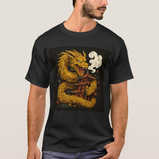 Golden Dragon Attacks Pagoda Art T-Shirt
