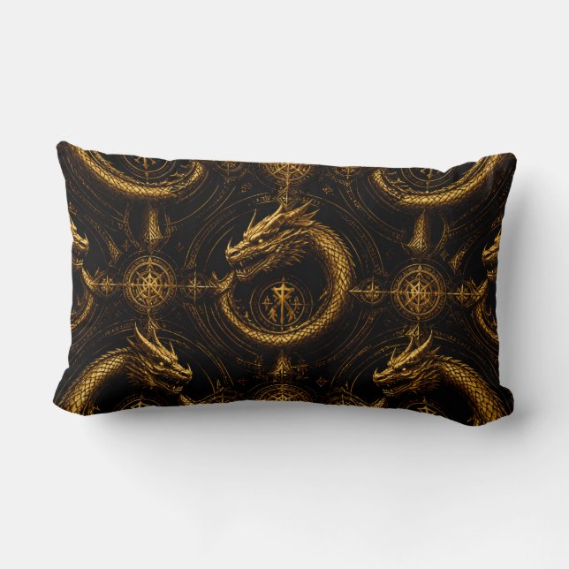 Golden Dragon Dark Fantasy Pillow (Back)