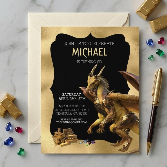 Golden Dragon Fantasy Birthday Invitation  (Creator Uploaded)