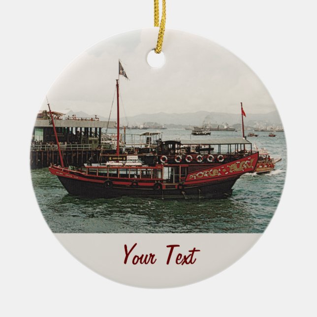 Golden Dragon Ferry Hong Kong Ceramic Tree Decoration (Front)