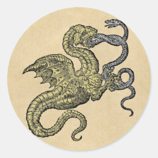 Golden Dragon Fighting Silver Snake Classic Round Sticker