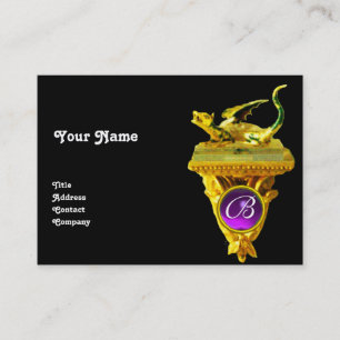 GOLDEN DRAGON GEM MONOGRAM,yellow black, purple Business Card