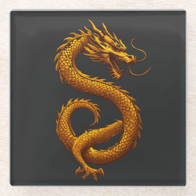 Golden Dragon Glass Coaster (Front)