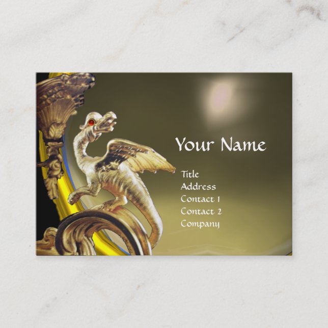 GOLDEN DRAGON GREY AGATE Monogram Business Card (Front)