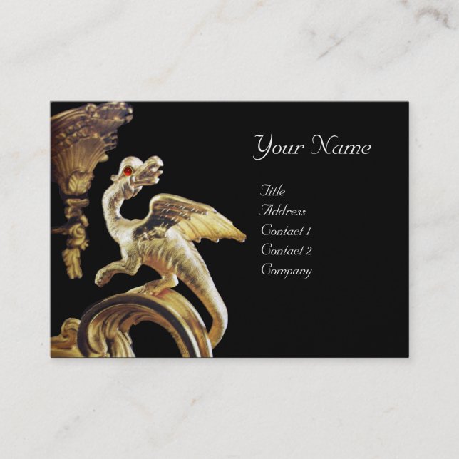 GOLDEN DRAGON IN BLACK Monogram Platinum Silver Business Card (Front)