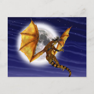 Golden Dragon Mythical Fantasy Creature Purple Sky Postcard