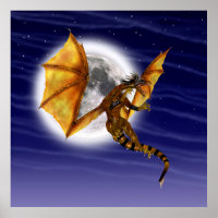 Golden Dragon Mythical Fantasy Creature Purple Sky