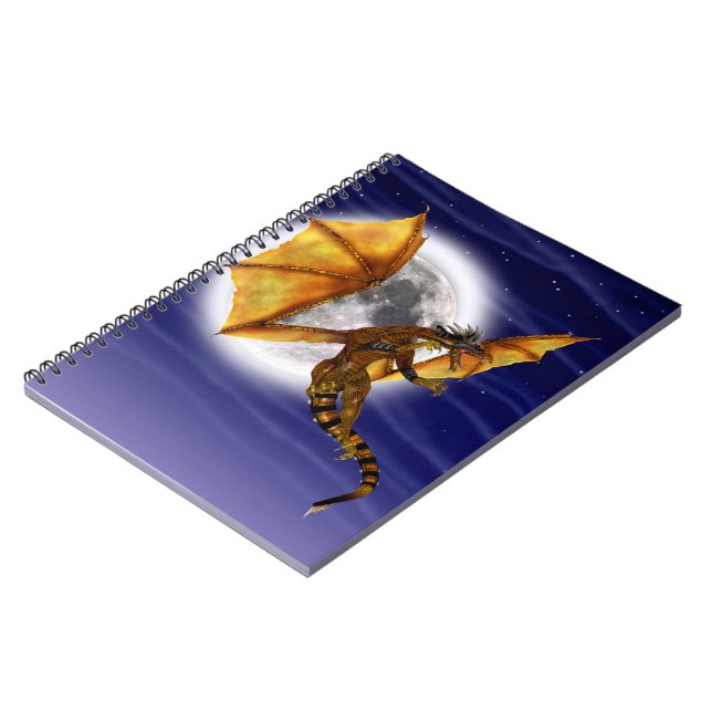 Golden Dragon Mythical Fantasy Creature Purple Sky Spiral Notebook (Left Side)