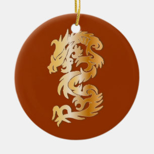 Golden Dragon on Red Ceramic Tree Decoration