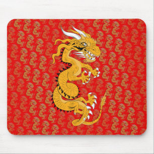 Golden Dragon on Red Mouse Pad