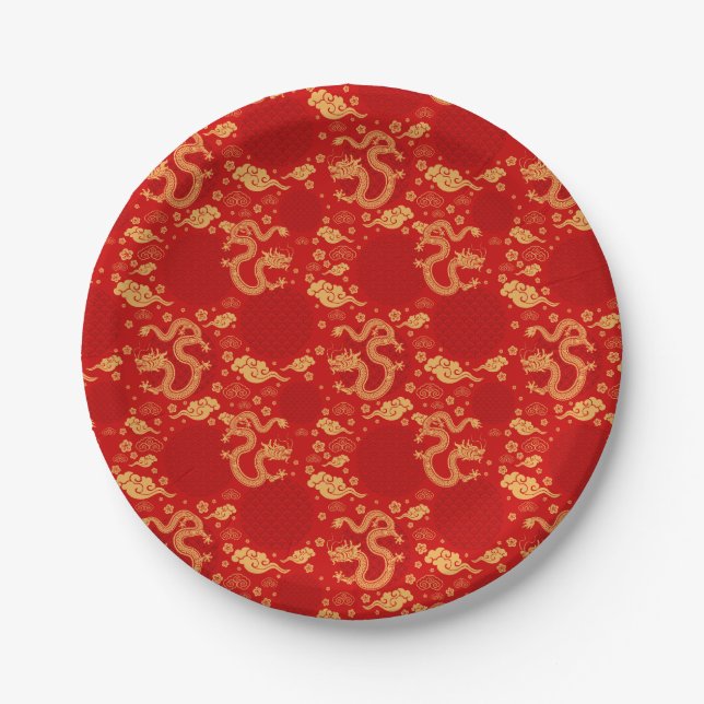 Golden dragon pattern  - Chinese Lunar year 2024 Paper Plate (Front)