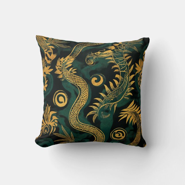 Golden Dragon Pattern Pillow (Front)