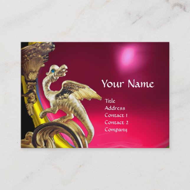 GOLDEN DRAGON RED FUCHSIA RUBY Monogram Business Card (Front)