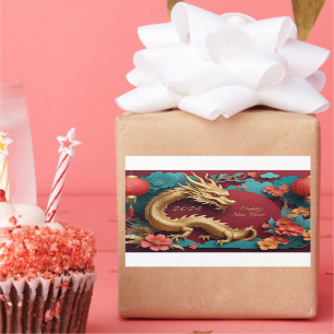 Golden Dragon Spectacle Chinese New Year Rectangular Sticker
