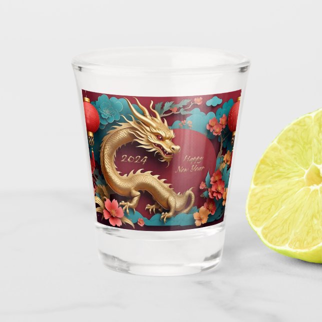 Golden Dragon Spectacle Chinese New Year Shot Glass (Front)