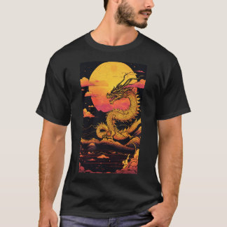 "Golden Dragon: Sunrise Symphony in Vaporwave" T-Shirt