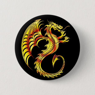 Golden Dragon Symbol 6 Cm Round Badge