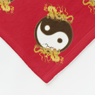 Golden Dragon Yin Yang Fleece Blanket