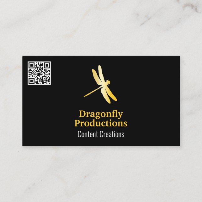 Golden Dragonfly Icon | QR Code Business Card (Front)