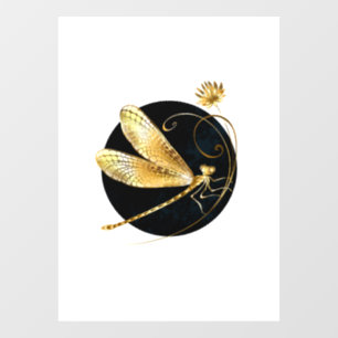 Golden dragonfly in black circle