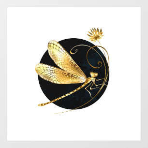 Golden dragonfly in black circle