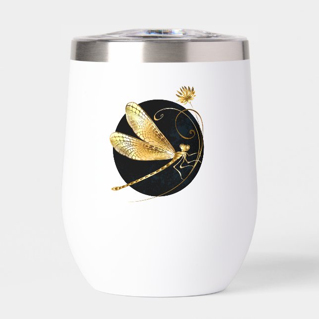 Golden dragonfly in black circle (Front)