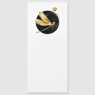 Golden dragonfly in black circle