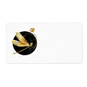 Golden dragonfly in black circle